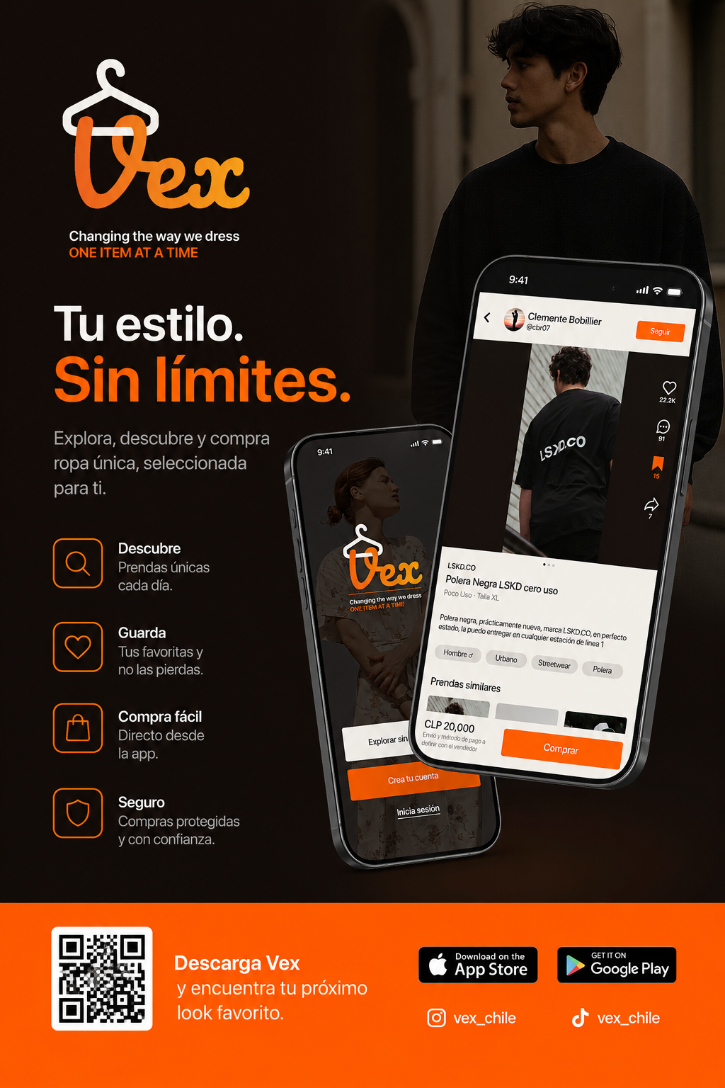 Aplicación móvil Vex Clothes, marketplace de moda circular para comprar y vender ropa usada